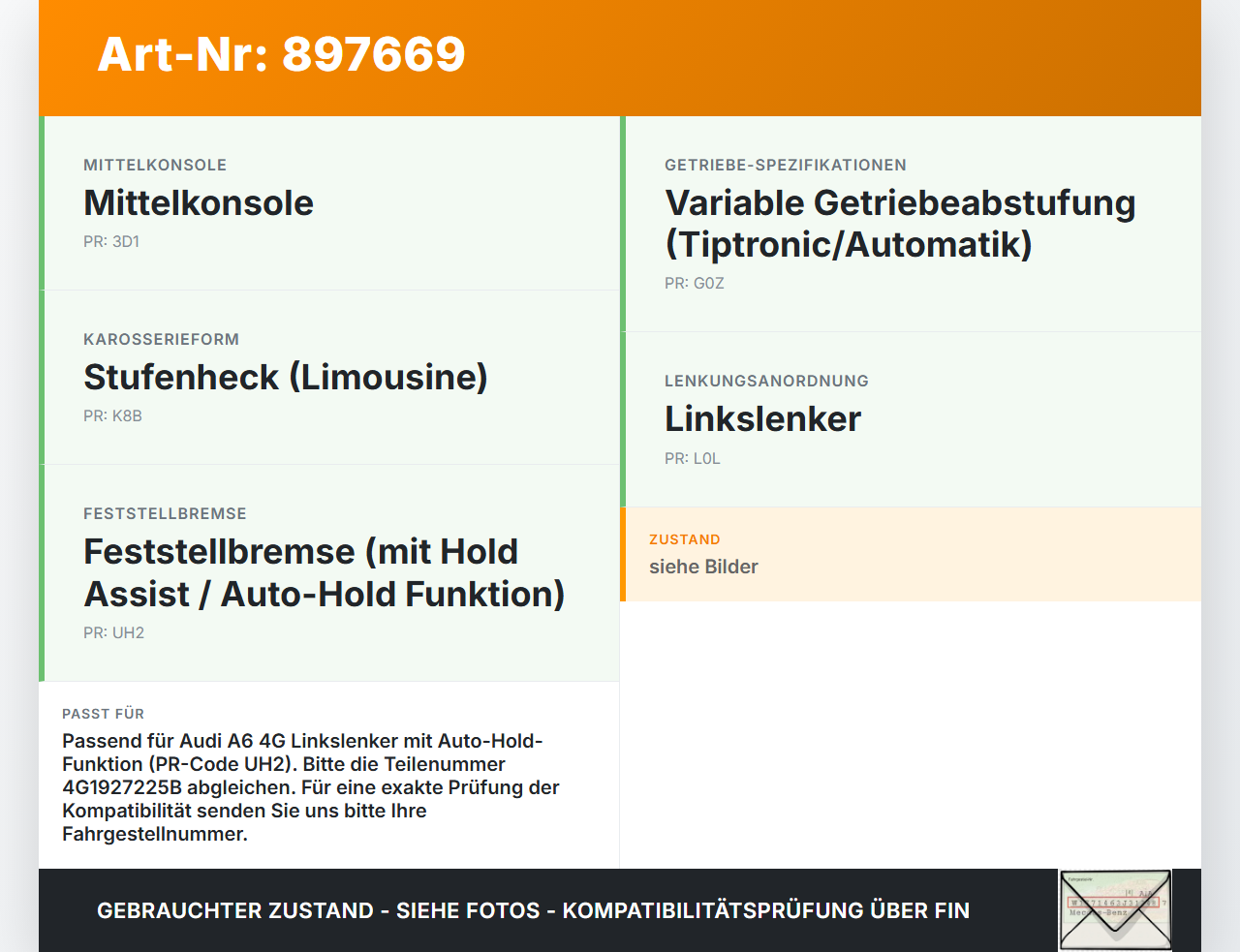 Audi A6 C7 4G 10-14 Schalter für Elektrische Parkbremse Feststellbremse Audi A6 C7 4G 10-14 25.10.2011 4G1927225B... Vorschau 3