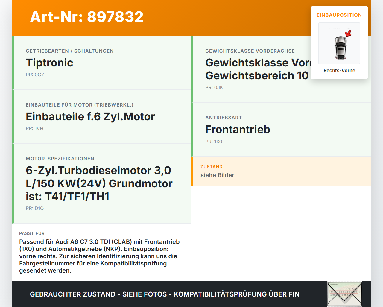 Audi A6 C7 4G 10-14 TDI 3,0 150KW Autom Antriebswelle Gelenkwelle Rechts Vorne Audi A6 C7 4G 10-14 25.10.2011... Vorschau 3
