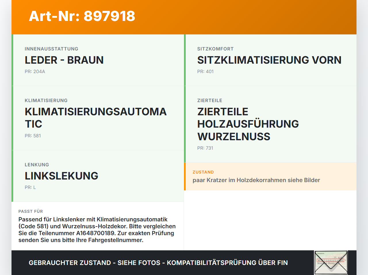 Mercedes R320 W251 06-10 Bedienteil Bedienelement Klimabedienteil Mercedes R320 W251 06-10 17.02.2006 A1648700189... Vorschau 3