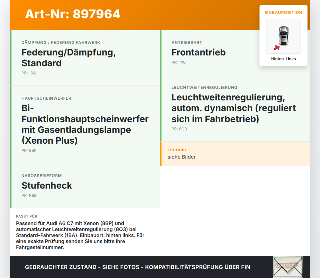 Audi A6 C7 4G 10-14 Niveausensor Sensor Neigung Hinten Links Audi A6 C7 4G 10-14 25.10.2011 8R0941309E 1T0907503A... Vorschau 3
