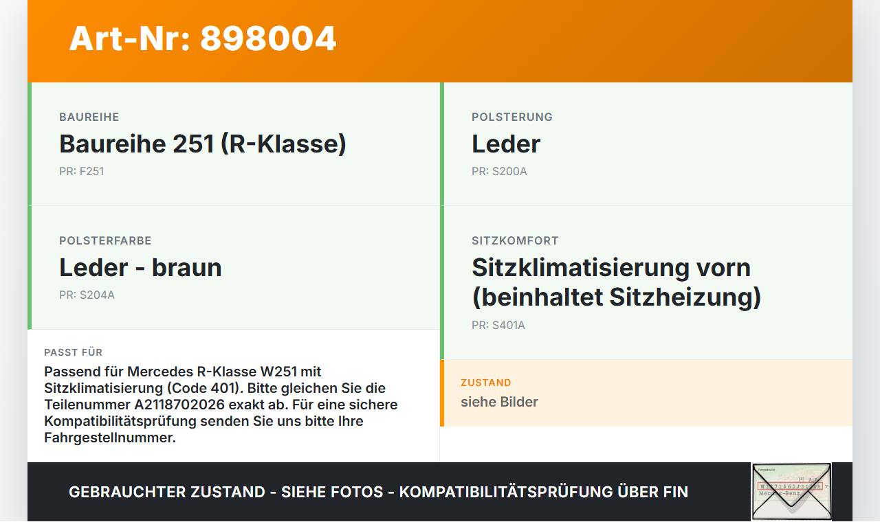 Mercedes R320 W251 06-10 Steuergerät SG SHZ Sitzheizung Mercedes R320 W251 06-10 17.02.2006 A2118702026 00005822A9... Vorschau 3