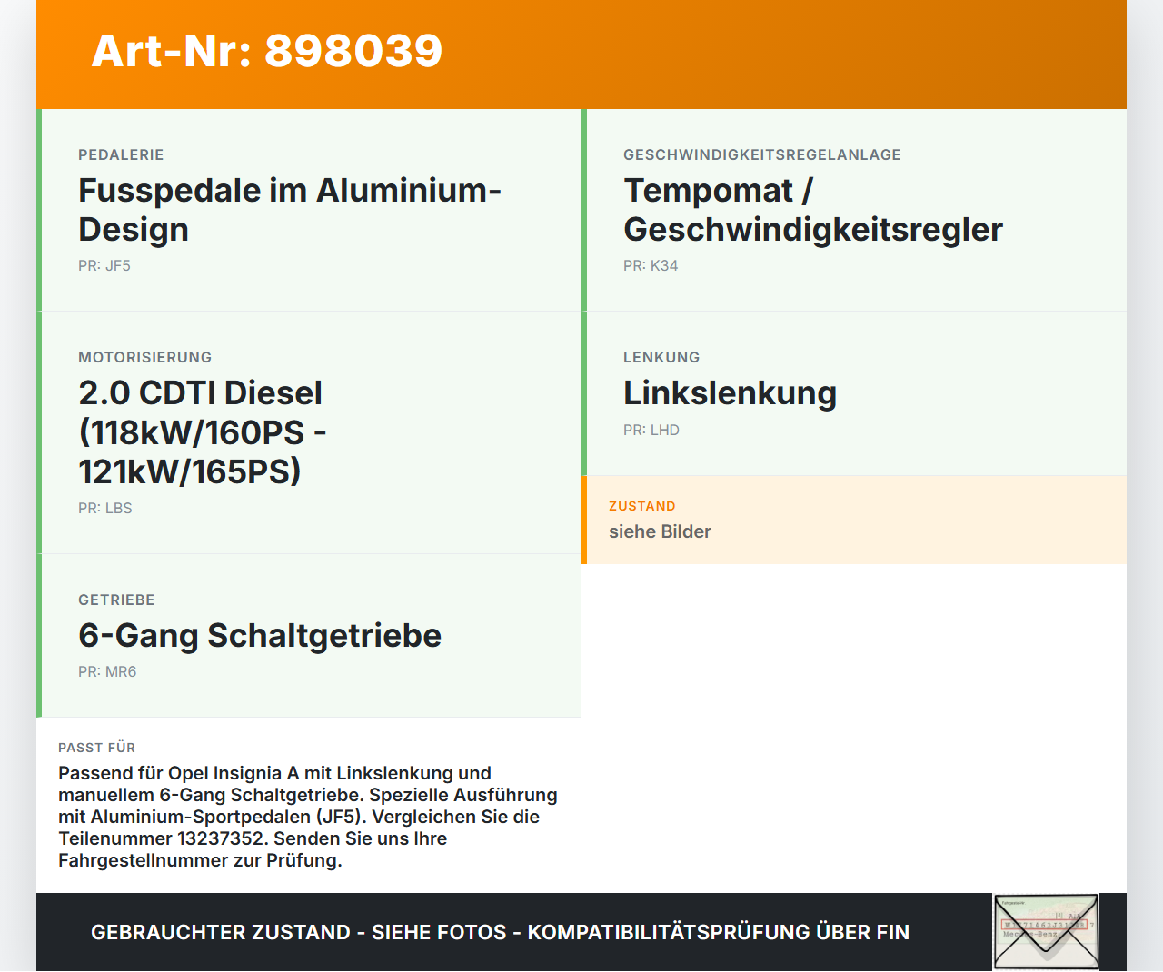 Opel Insignia A G09 08-13 CDTi 2,0 118KW Gaswertgeber Gaspedal Opel Insignia A G09 08-13 15.12.2010 13237352... Vorschau 3