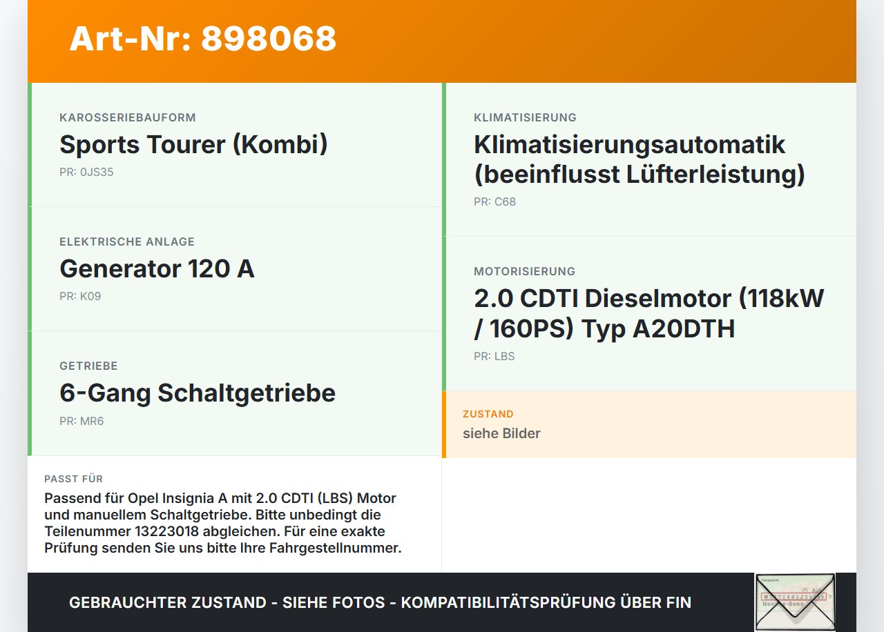 Opel Insignia A G09 08-13 CDTi 2,0 118KW Lüfter Ventilator f. Kühler Opel Insignia A G09 08-13 15.12.2010 13223018... Vorschau 3