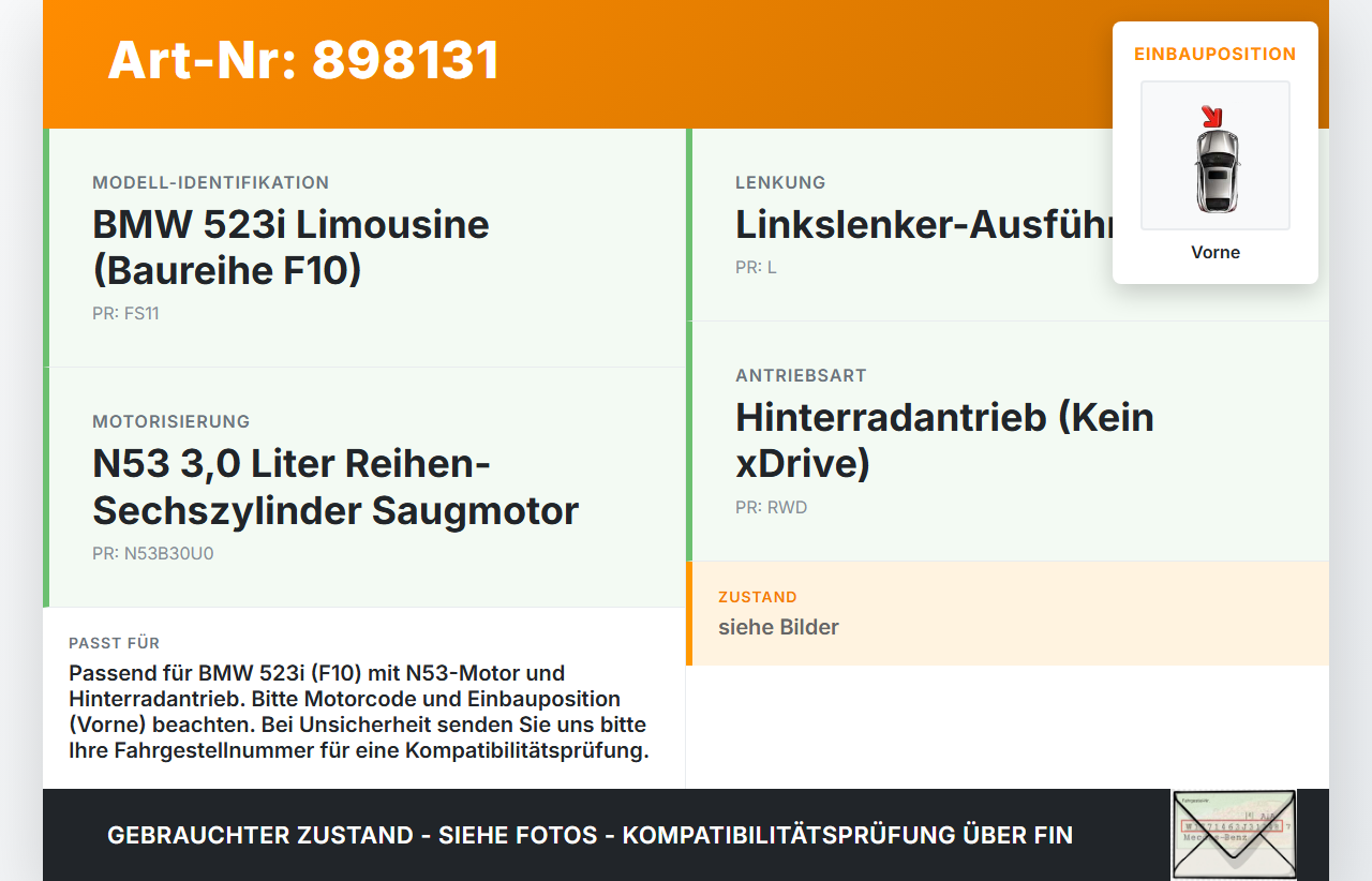 BMW F10 523i 10-13 3,0i 150KW Motorlager Motorhalter Vorne BMW F10 523i 10-13 21.05.2010 13227769 gebraucht Vorschau 3