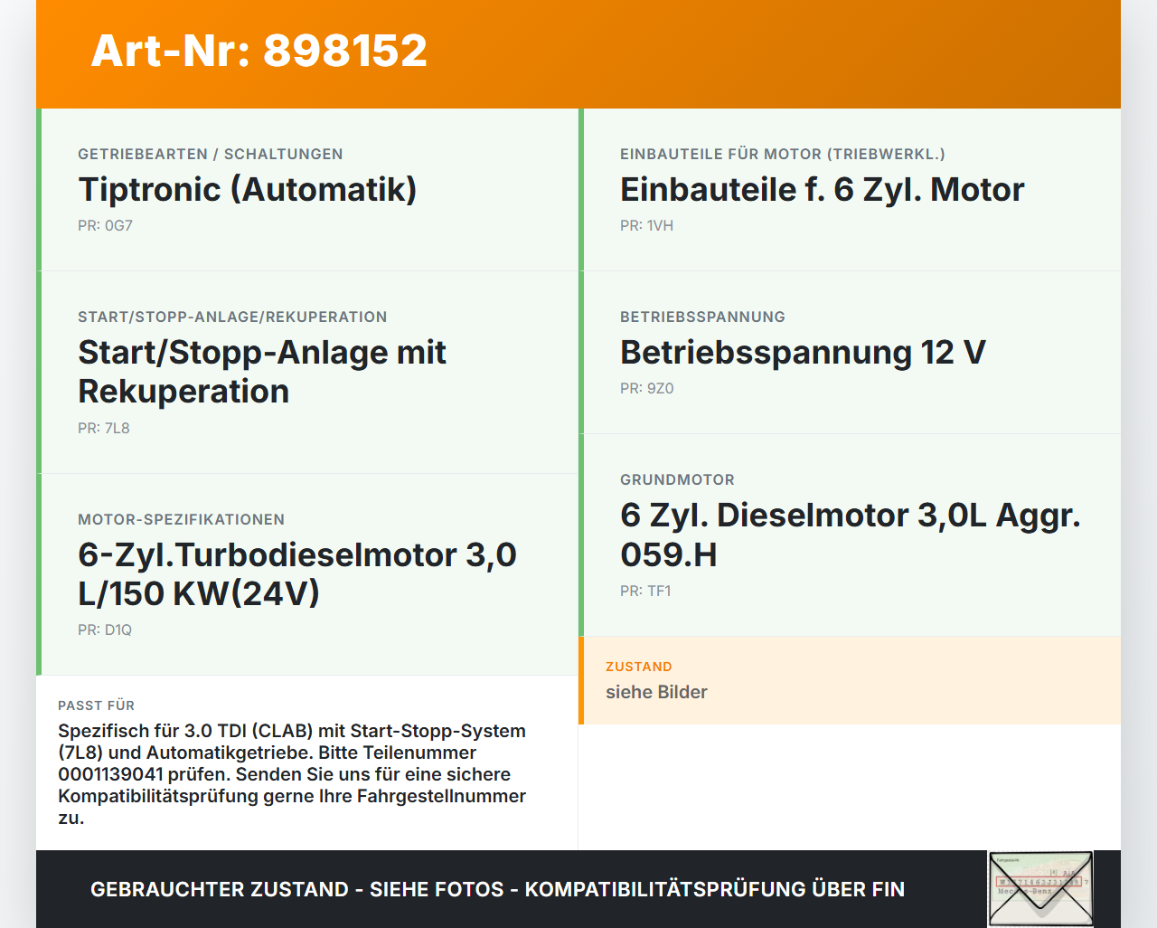 Audi A6 C7 4G 10-14 TDI 3,0 150KW Autom Anlasser Starter Audi A6 C7 4G 10-14 25.10.2011 059911021G 0001139041 gebraucht Vorschau 3