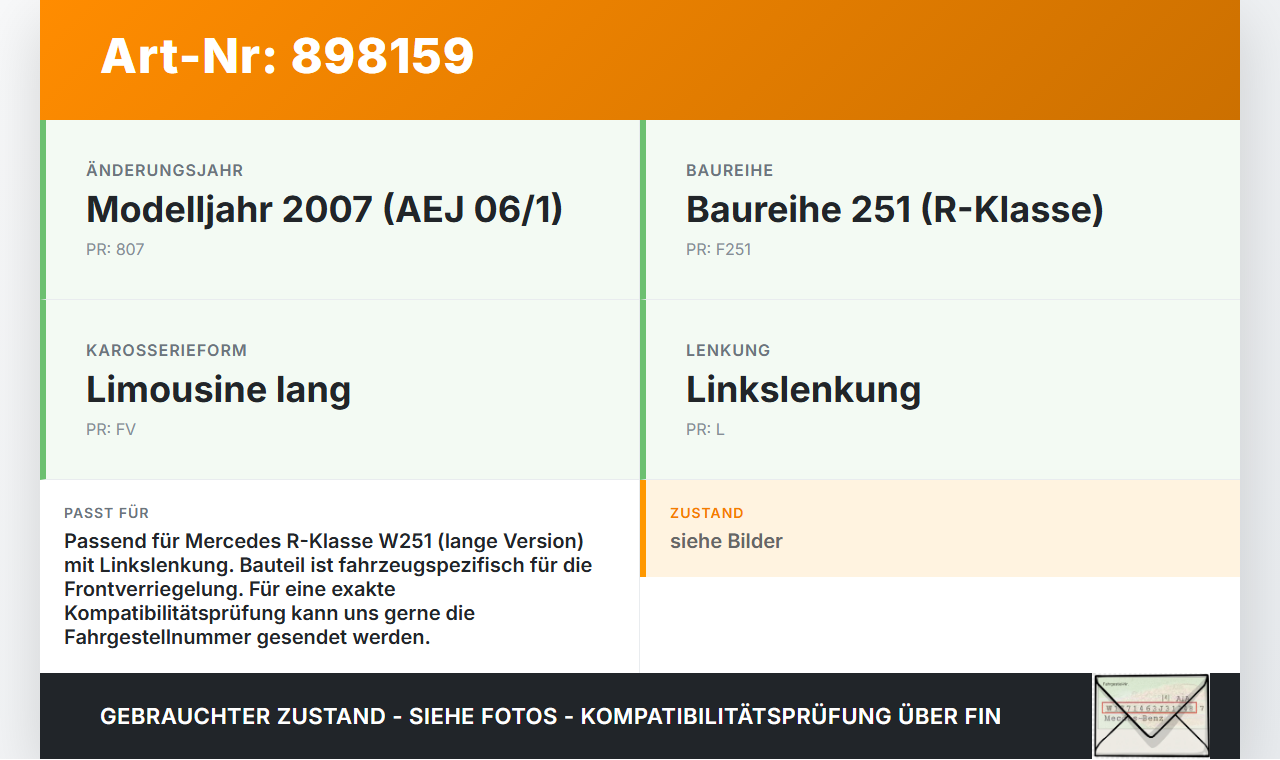 Mercedes R320 W251 06-10 Hebel Schloss Fanghaken für Motorhaube Mercedes R320 W251 06-10 17.02.2006 A2098800164... Vorschau 3