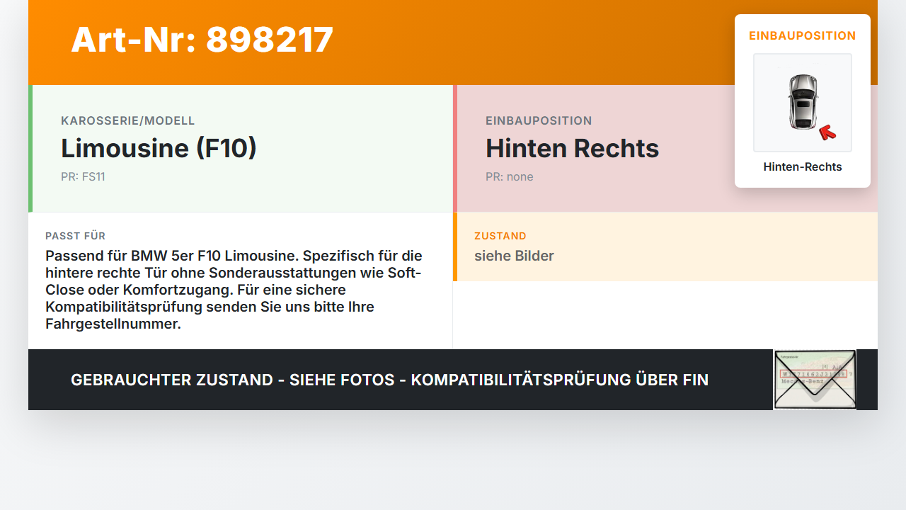 BMW F10 523i 10-13 Lim Kabelbaum Leitungssatz für Tür und Fensterheber Hinten Rechts BMW F10 523i 10-13 21.05.2010... Vorschau 3