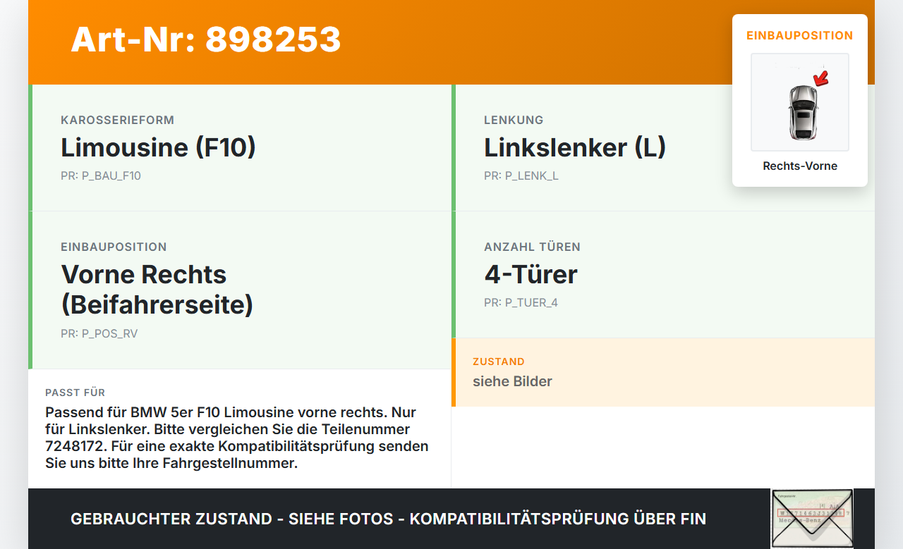 BMW F10 523i 10-13 Lim Fensterhebermotor mit Fensterheber Rechts Vorne BMW F10 523i 10-13 21.05.2010 7182132... Vorschau 3