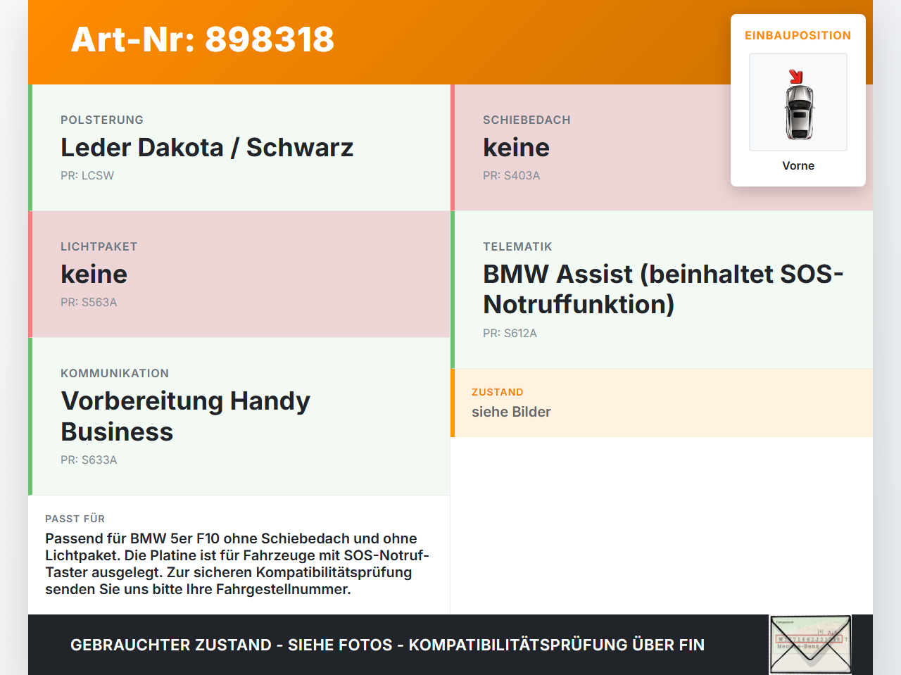 BMW F10 523i 10-13 3,0i 150KW Innenleuchte Leseleuchte Innen Vorne Platine BMW F10 523i 10-13 21.05.2010 28212770... Vorschau 3