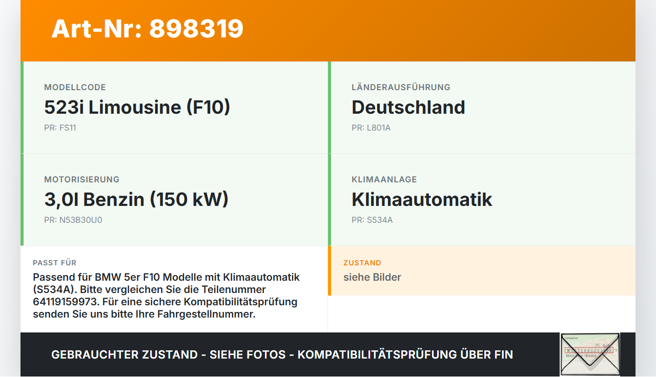 BMW F10 523i 10-13 3,0i 150KW Ozongenerator zur Spaltung von Geruchsmolekülen BMW F10 523i 10-13 21.05.2010... Vorschau 3