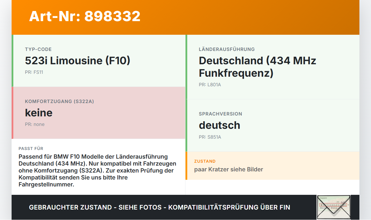 BMW F10 523i 10-13 Lim ZV Schlüssel Funkschlüssel 434 MHZ und 315 MHz BMW F10 523i 10-13 21.05.2010 gebraucht Vorschau 3