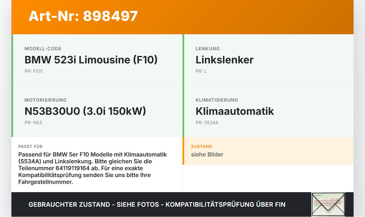BMW F10 523i 10-13 3,0i 150KW Wasserventil Ventil Heizung BMW F10 523i 10-13 21.05.2010 64539119164 9119164... Vorschau 3