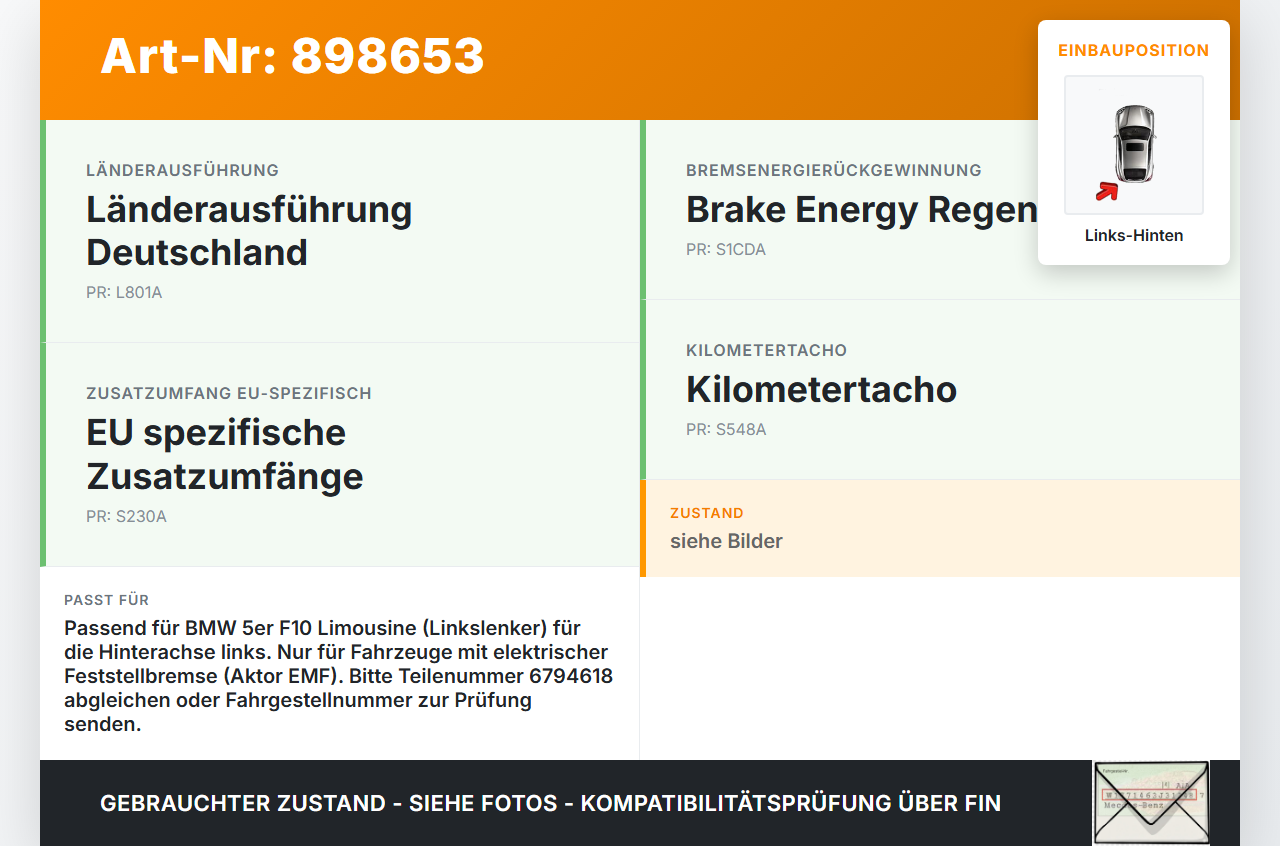 BMW F10 523i 10-13 Stellmotor Actuator Elektr. Feststellbremse für Bremssattel Links Hi BMW F10 523i 10-13... Vorschau 3