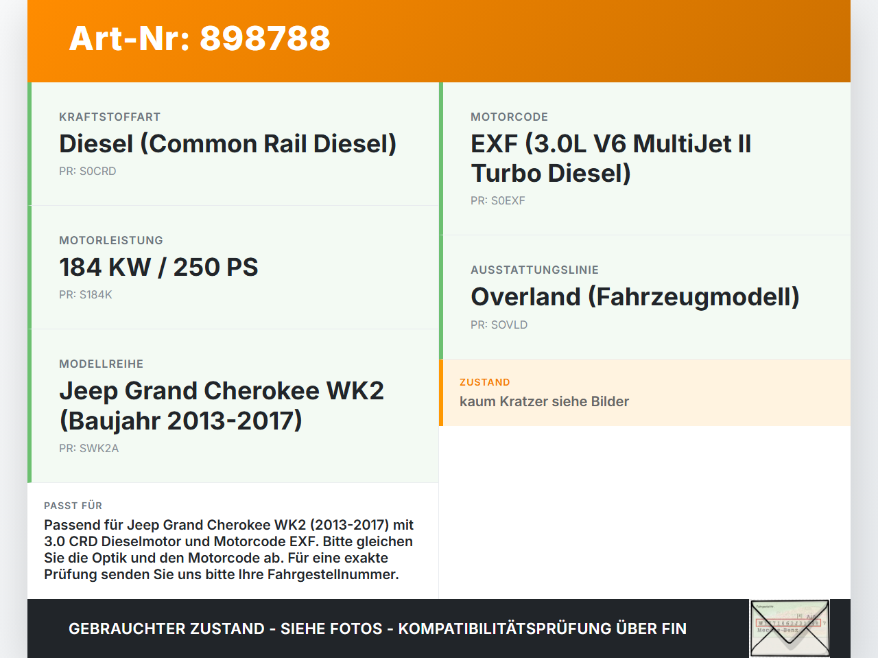 Jeep Grand Cherokee WK2 13-17 CRD 3,0 184KW EXF Abdeckung für Motor Deckel Motorabdeckung Jeep Grand Cherokee WK2... Vorschau 3