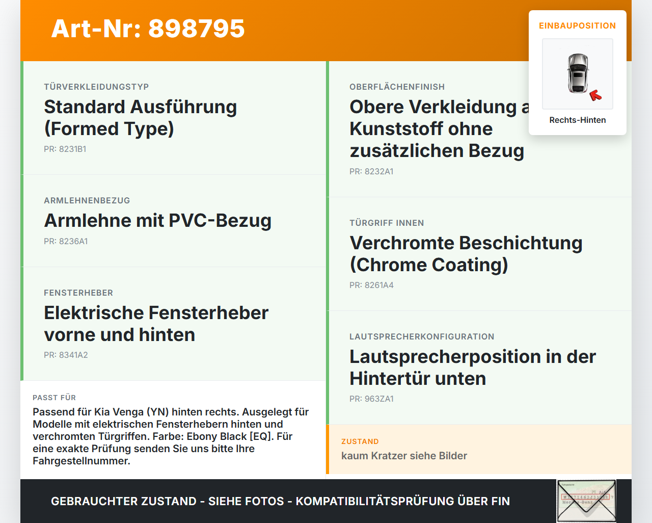 Kia Venga YN 09-15 Türverkleidung Türpappe Rechts Hinten Kia Venga YN 09-15 26.11.2013 gebraucht Vorschau 3