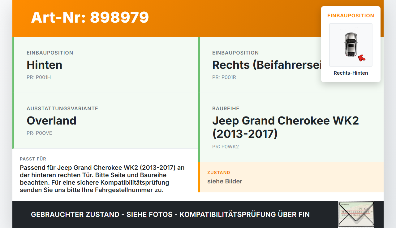 Jeep Grand Cherokee WK2 13-17 Scharniere Scharnier für Tür Rechts Hinten Jeep Grand Cherokee WK2 13-17 28.08.2014... Vorschau 3