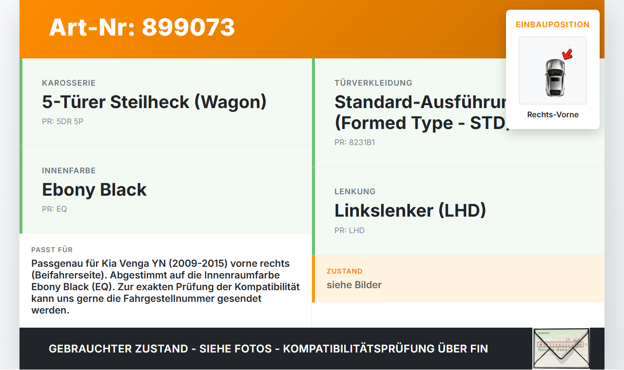 Kia Venga YN 09-15 Dichtung für Rahmen Tür Rechts Vorne Kia Venga YN 09-15 26.11.2013 82120-1P000 gebraucht Vorschau 3