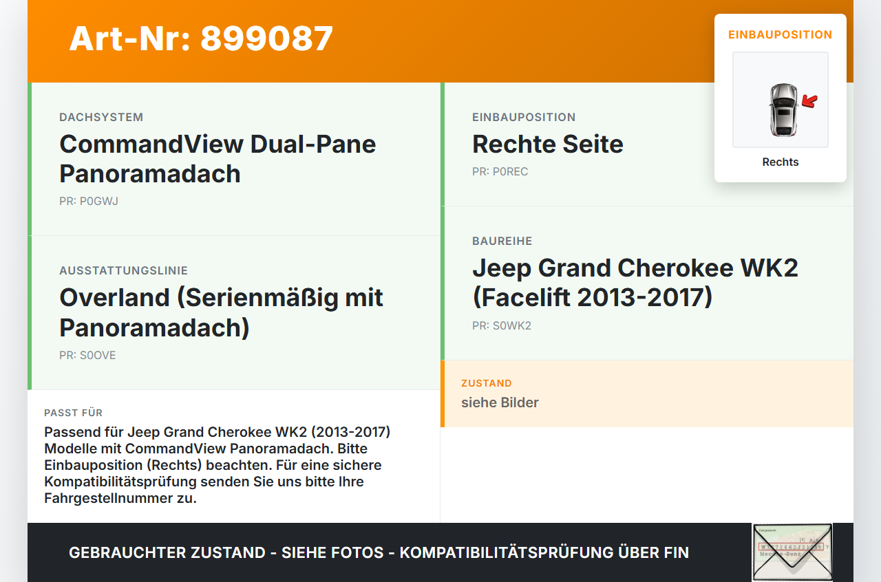 Jeep Grand Cherokee WK2 13-17 Schiebedachmotor Rechts Jeep Grand Cherokee WK2 13-17 28.08.2014 0000002173 gebraucht Vorschau 3