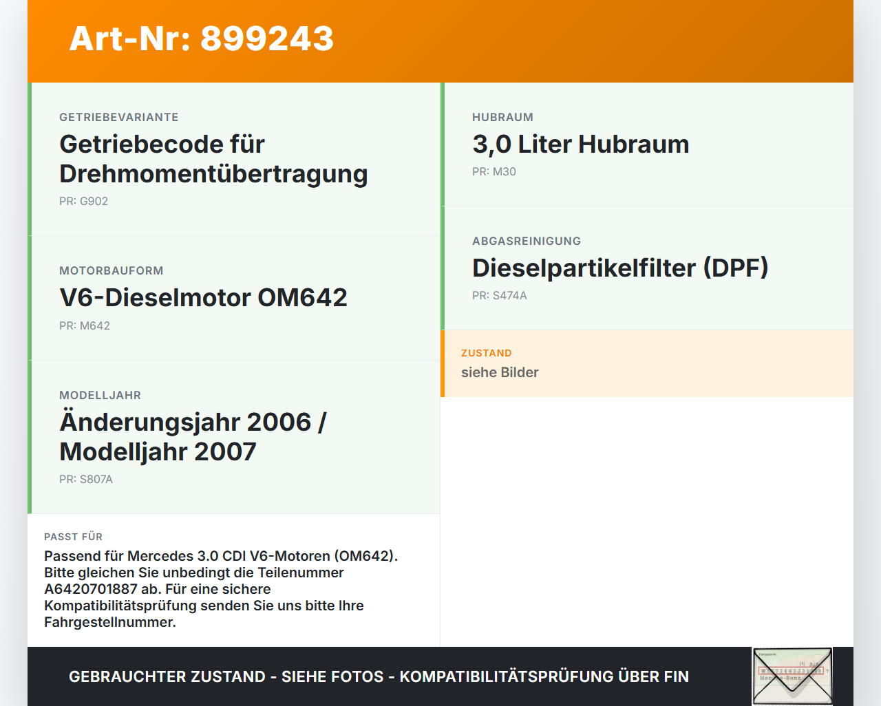 Mercedes R320 W251 06-10 CDI 3,0 165KW Injektor Einspritzdüse Zyl.6 Mercedes R320 W251 06-10 17.02.2006 A6420700587... Vorschau 3