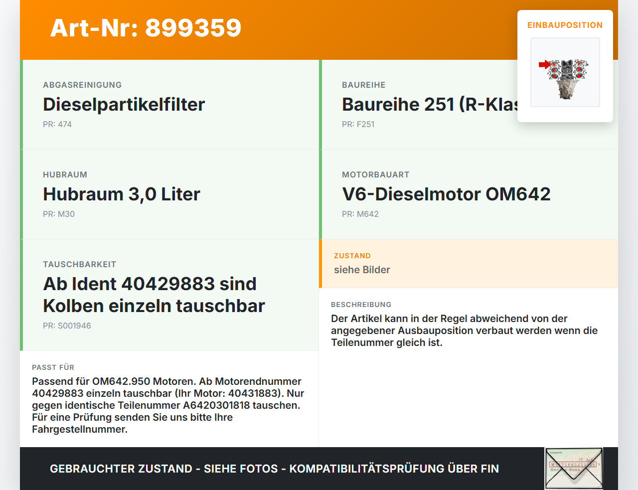 Mercedes R320 W251 06-10 CDI 3,0 165KW 642.950 Kolben mit Pleuel Pos E 4-6 Mercedes R320 W251 06-10 17.02.2006... Vorschau 3