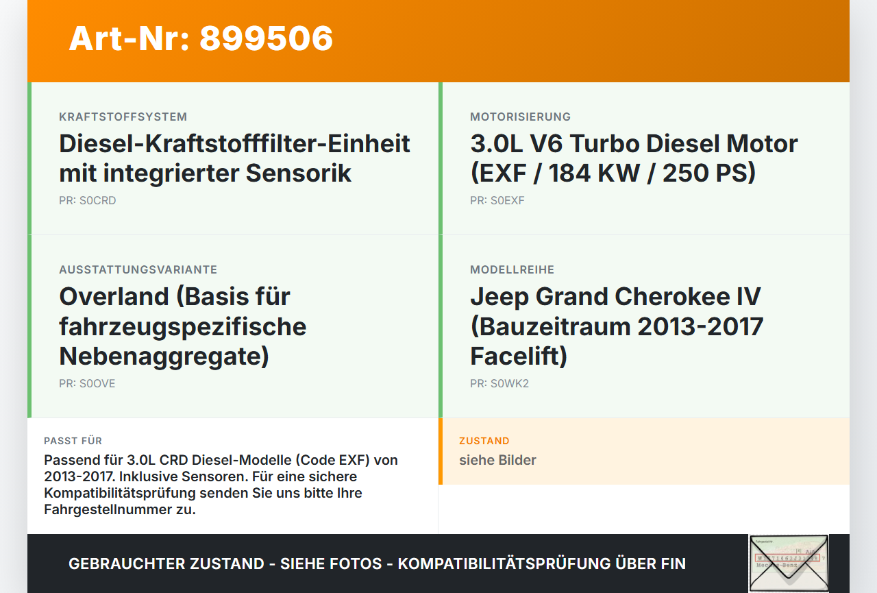 Jeep Grand Cherokee WK2 13-17 CRD 3,0 184KW EXF Kraftstofffilter mit Sensoren Jeep Grand Cherokee WK2 13-17... Vorschau 3