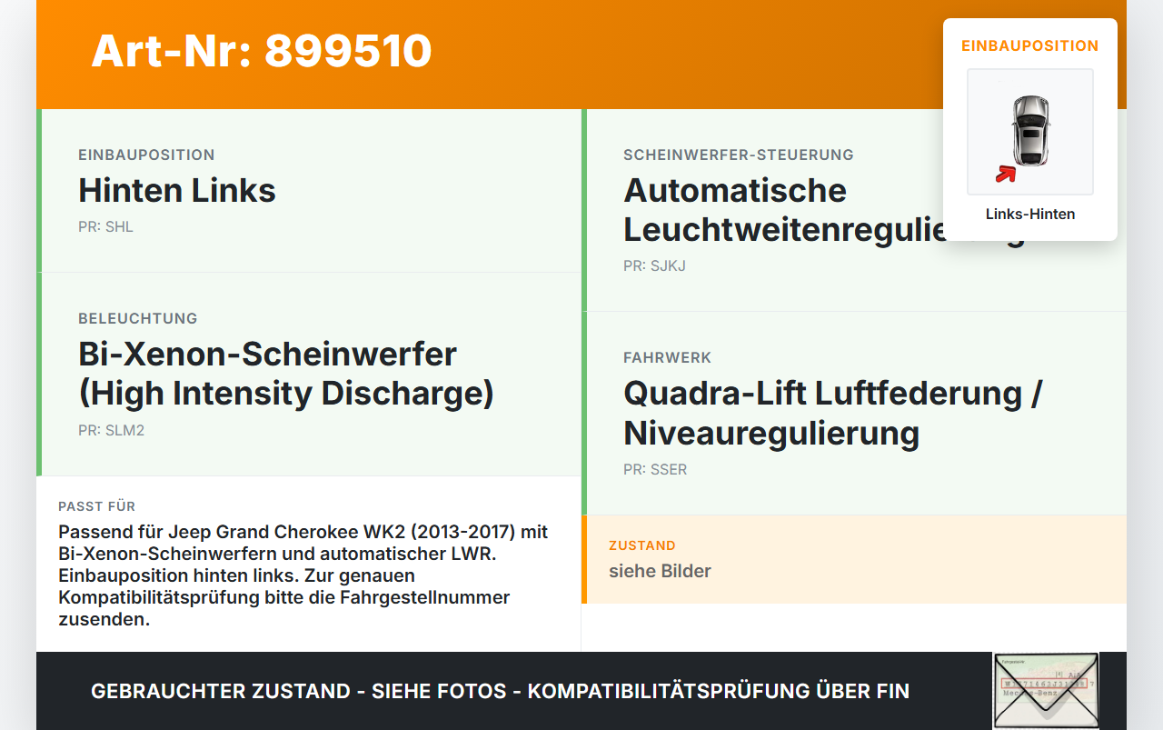Jeep Grand Cherokee WK2 13-17 Niveausensor Xenon LWR Sensor Neigung Links Hinten Jeep Grand Cherokee WK2 13-17... Vorschau 3