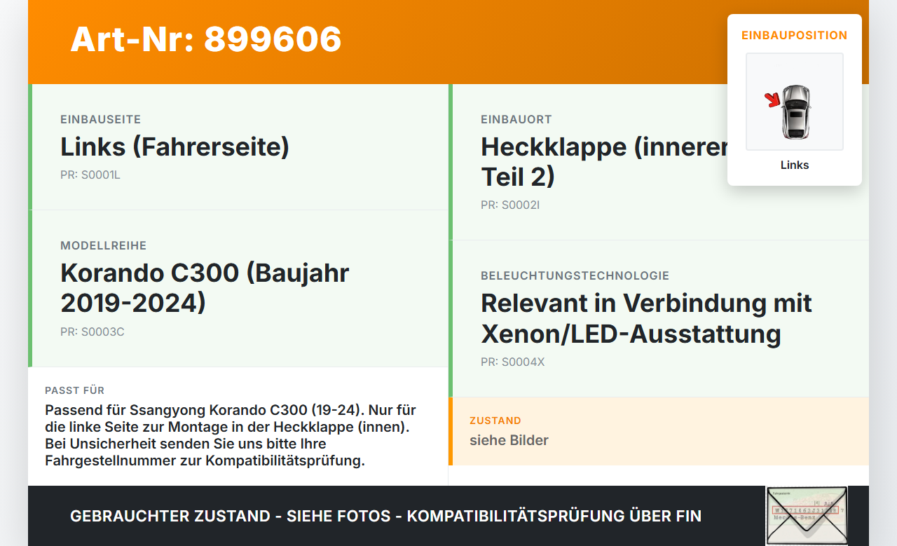 Ssangyong Korando C300 19-24 Rückleuchte Rücklicht Heckleuchte Links orig für Heckklappe Ssangyong Korando C300... Vorschau 3