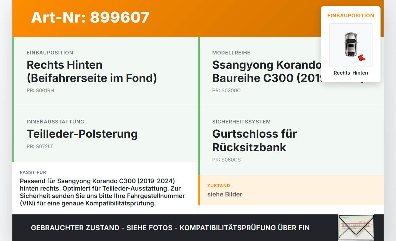 Ssangyong Korando C300 19-24 Gurtschloss Rechts Hinten Ssangyong Korando C300 19-24 01.01.2019 gebraucht Vorschau 3