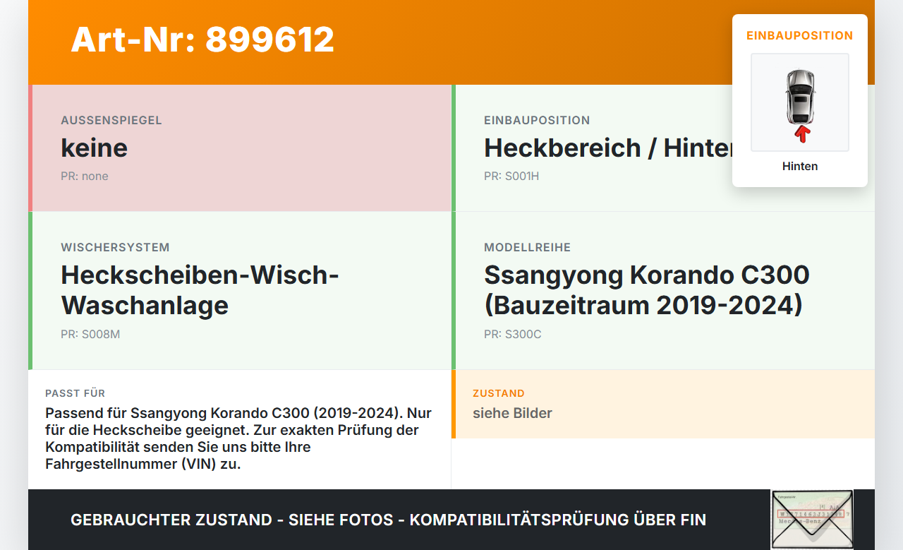 Ssangyong Korando C300 19-24 Scheibenwischer Heckwischer Hinten Wischarm Ssangyong Korando C300 19-24 01.01.2019... Vorschau 3