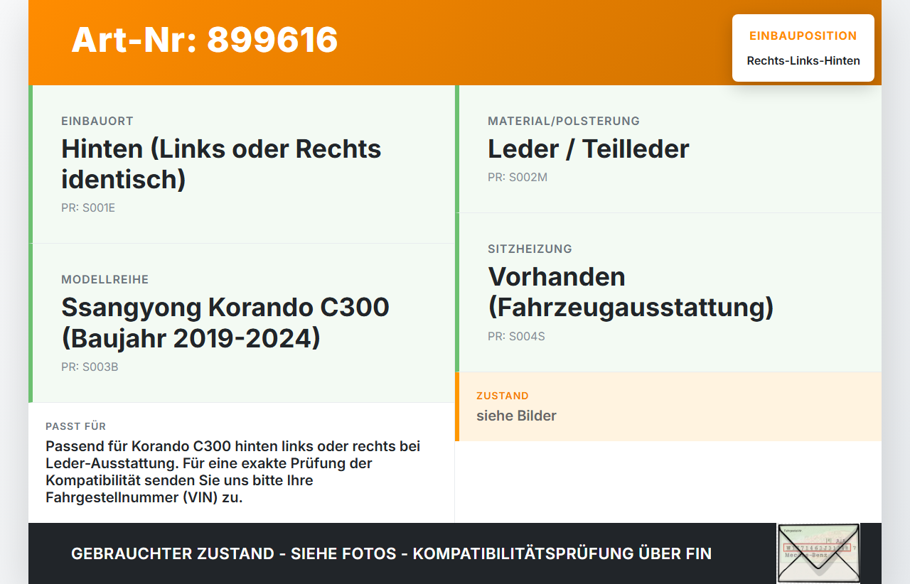 Ssangyong Korando C300 19-24 Kopfstütze Rechts oder Links Hinten Leder Ssangyong Korando C300 19-24 01.01.2019 gebraucht Vorschau 3