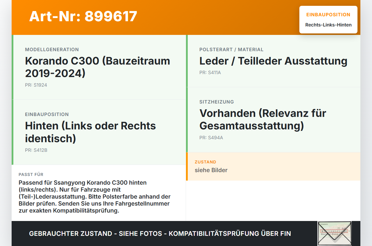Ssangyong Korando C300 19-24 Kopfstütze Rechts oder Links Hinten Leder Ssangyong Korando C300 19-24 01.01.2019 gebraucht Vorschau 3