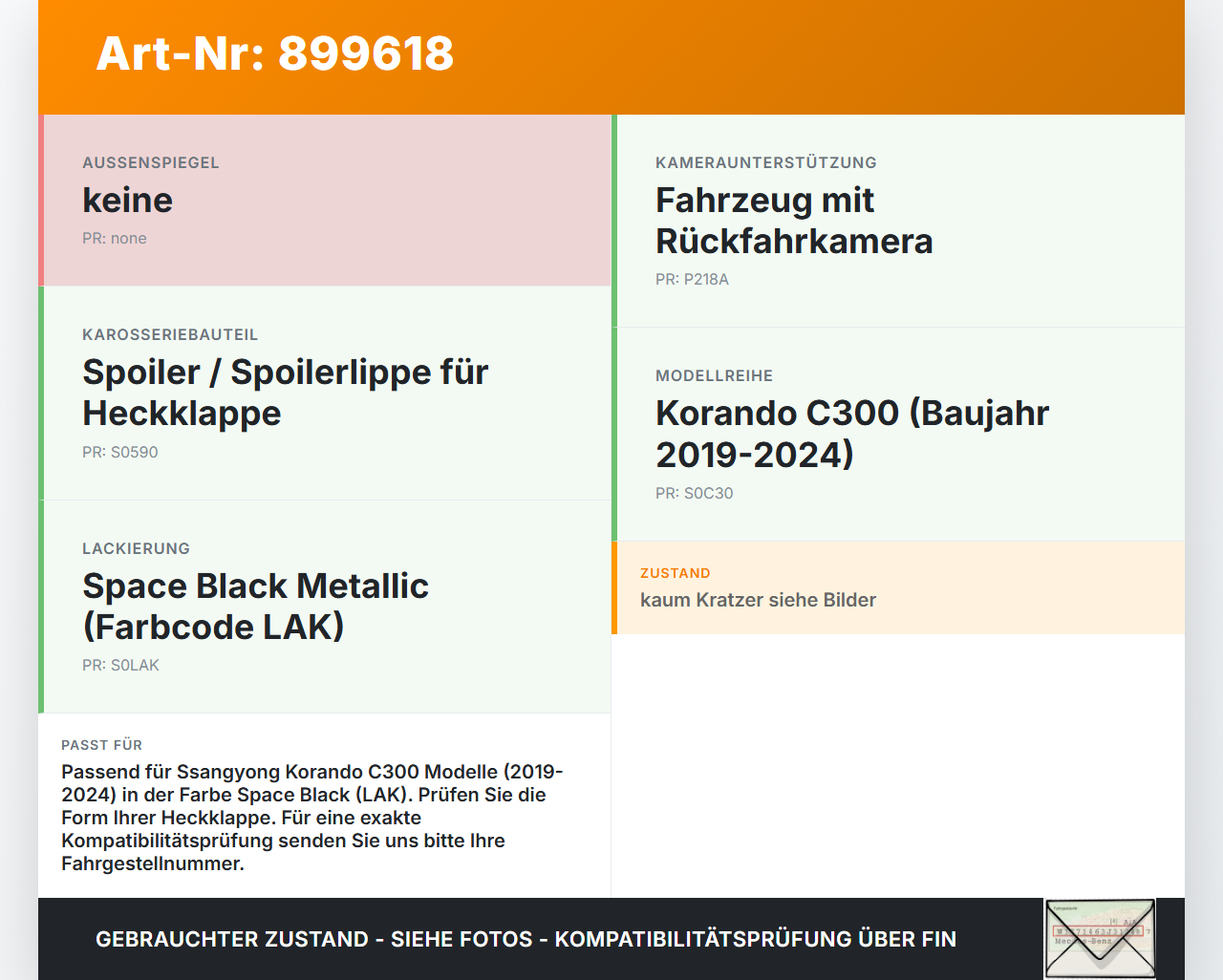 Ssangyong Korando C300 19-24 Spoiler für Heckklappe LAK Ssangyong Korando C300 19-24 01.01.2019 gebraucht Vorschau 3