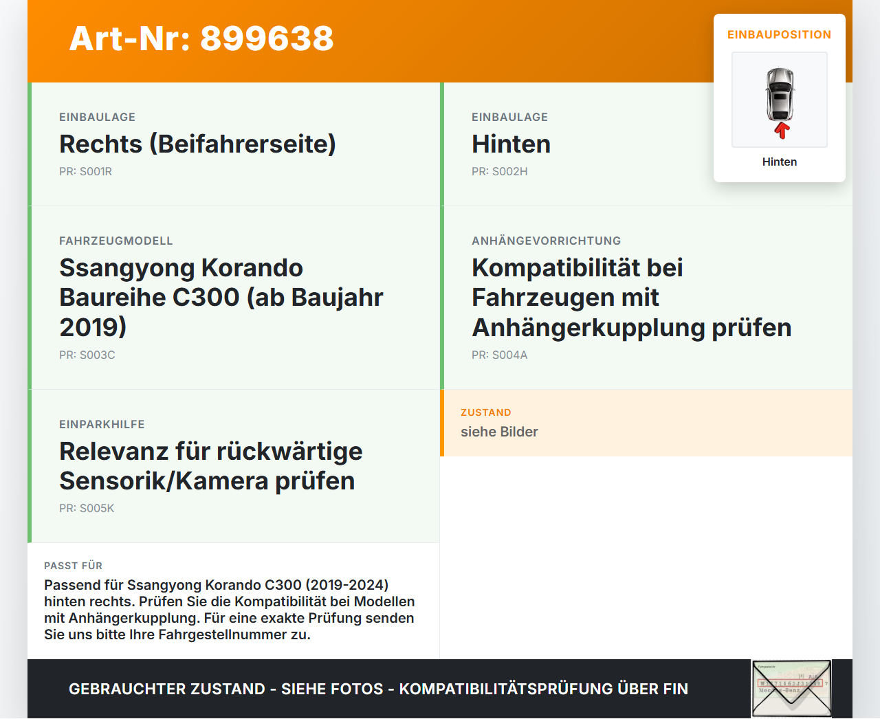 Ssangyong Korando C300 19-24 Halter Träger Aufnahme Führung für Stoßstange Recht Hinten Ssangyong Korando C300... Vorschau 3