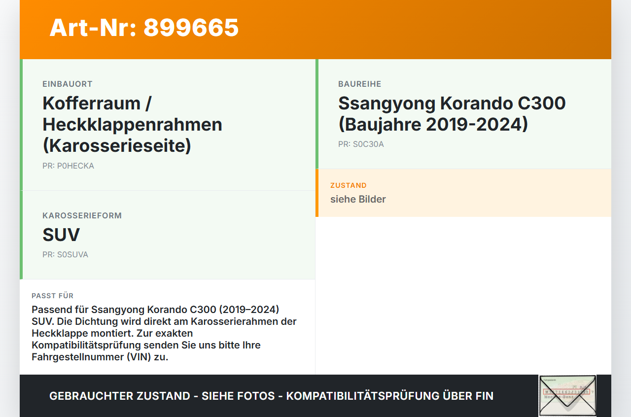 Ssangyong Korando C300 19-24 Dichtung Rahmen für Heckklappe Kofferraum Ssangyong Korando C300 19-24 01.01.2019 gebraucht Vorschau 3