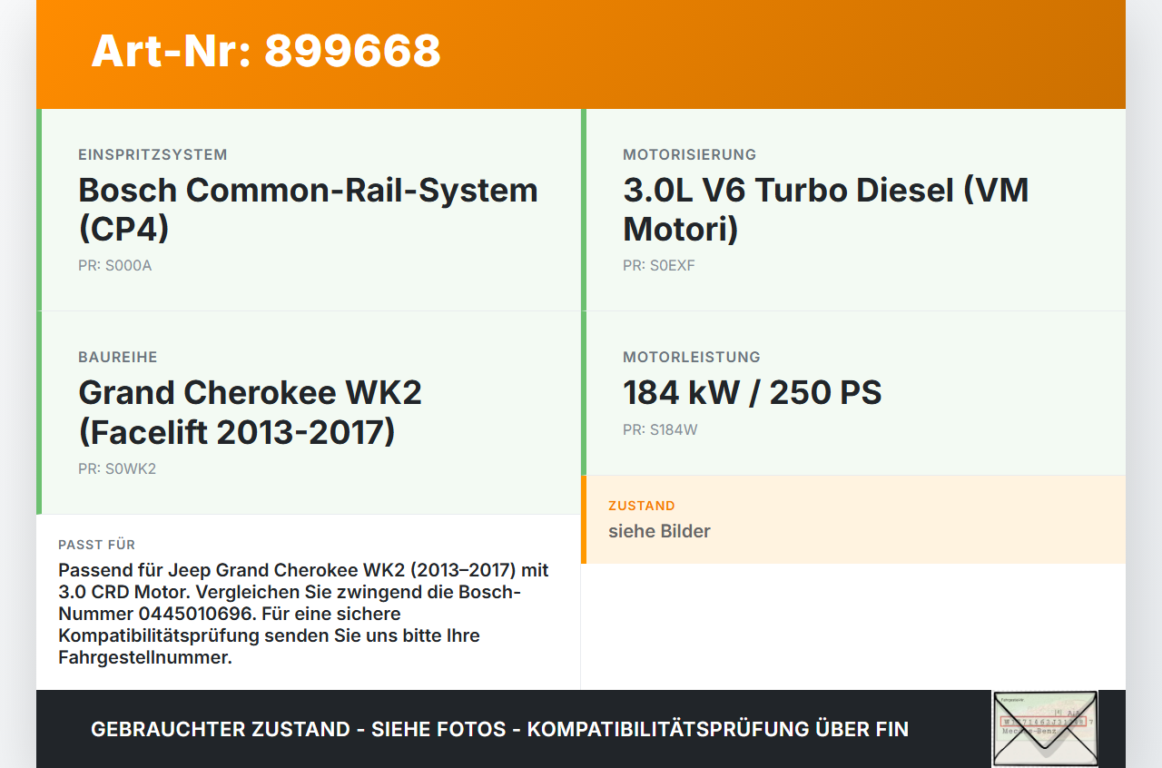 Jeep Grand Cherokee WK2 13-17 CRD 3,0 184KW Einspritzpumpe Hochdruckpumpe Jeep Grand Cherokee WK2 13-17 28.08.2014... Vorschau 3
