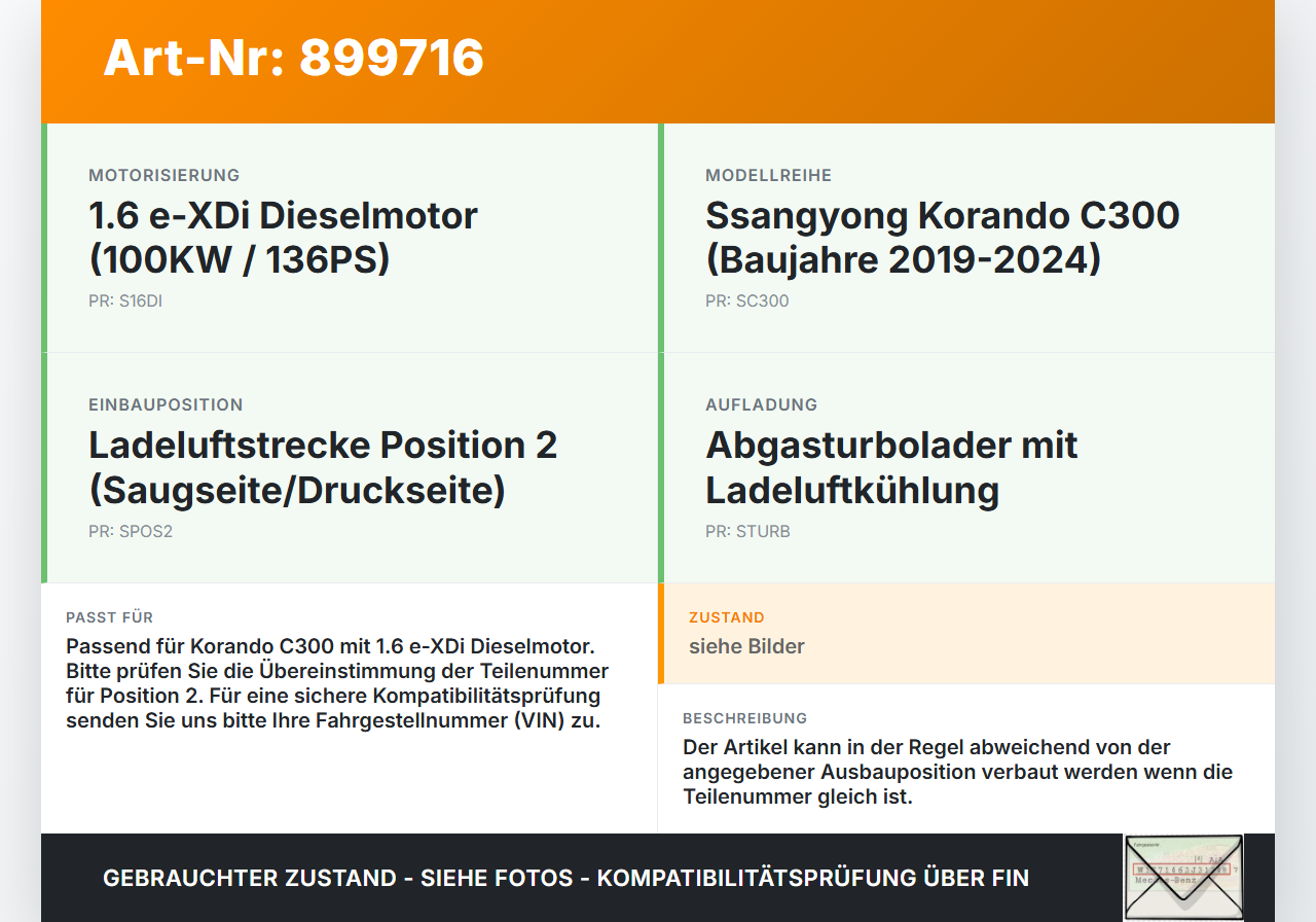 Ssangyong Korando C300 19-24 e-XDi 1,6 100KW Ansaugrohr Ladeluftschlauch Luftschlauch Pos.2 Ssangyong Korando C300... Vorschau 3