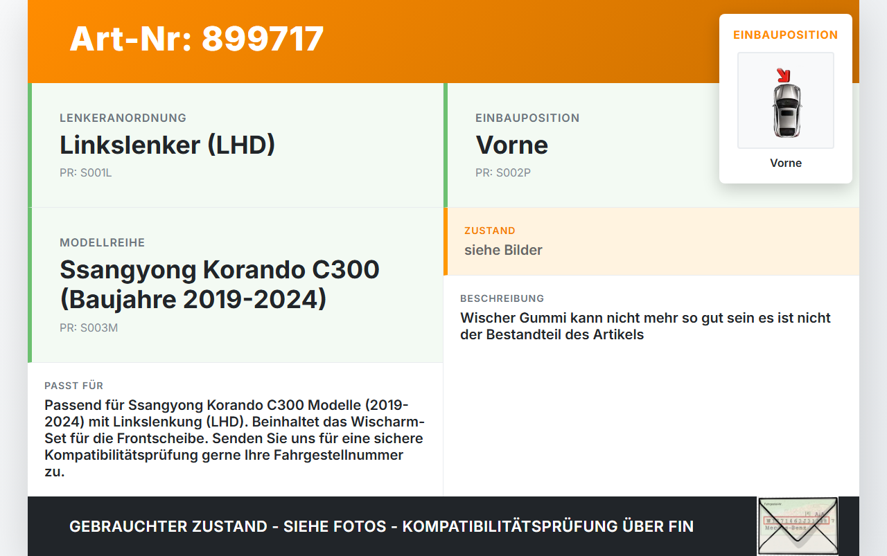 Ssangyong Korando C300 19-24 2x Scheibenwischer Wischarm Vorne Ssangyong Korando C300 19-24 01.01.2019 gebraucht Vorschau 3