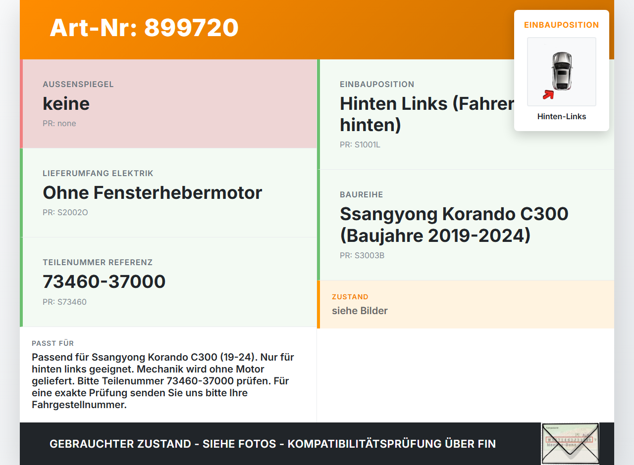 Ssangyong Korando C300 19-24 Fensterheber o. FH-Motor Hinten Links Ssangyong Korando C300 19-24 01.01.2019... Vorschau 3