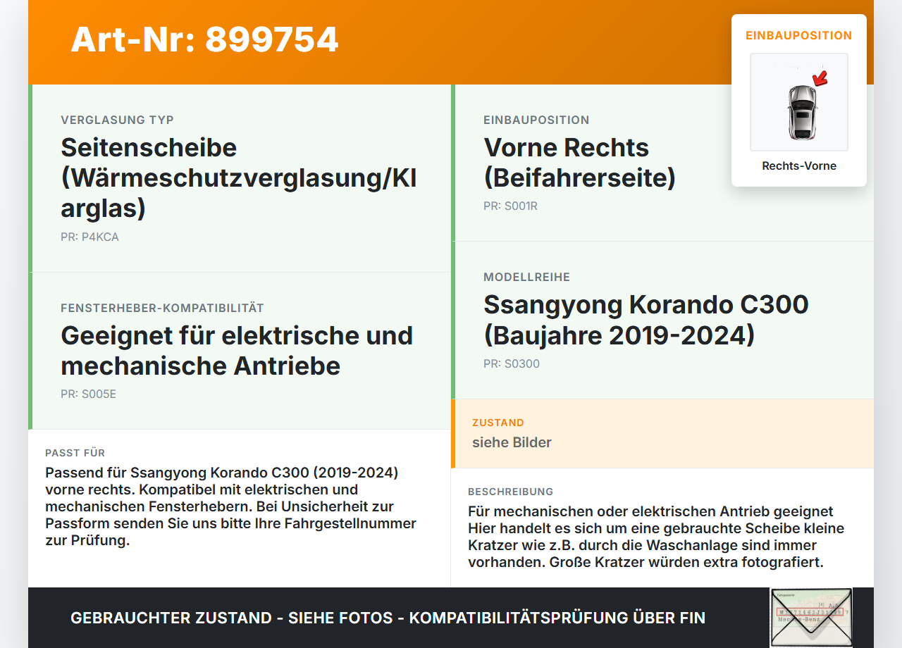 Ssangyong Korando C300 19-24 Seitenscheibe RVK Türscheibe Rechts Vorne Ssangyong Korando C300 19-24 01.01.2019 gebraucht Vorschau 3