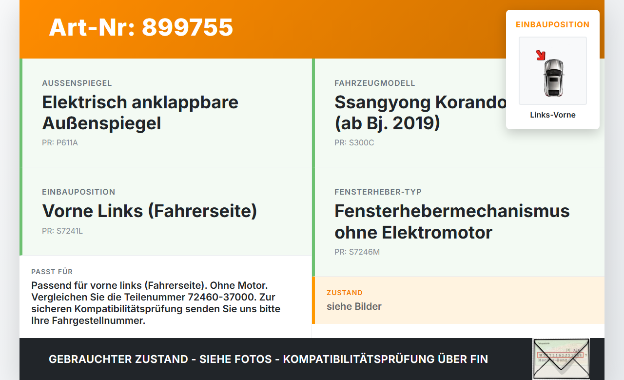 Ssangyong Korando C300 19-24 Fensterheber o. FH-Motor Links Vorne Ssangyong Korando C300 19-24 01.01.2019... Vorschau 3