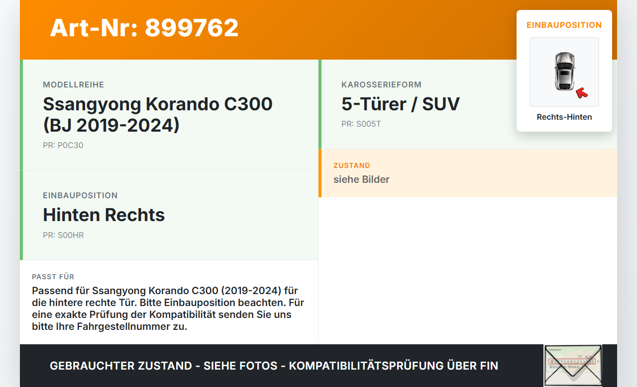 Ssangyong Korando C300 19-24 Türfangband Rechts Hinten Ssangyong Korando C300 19-24 01.01.2019 gebraucht Vorschau 3