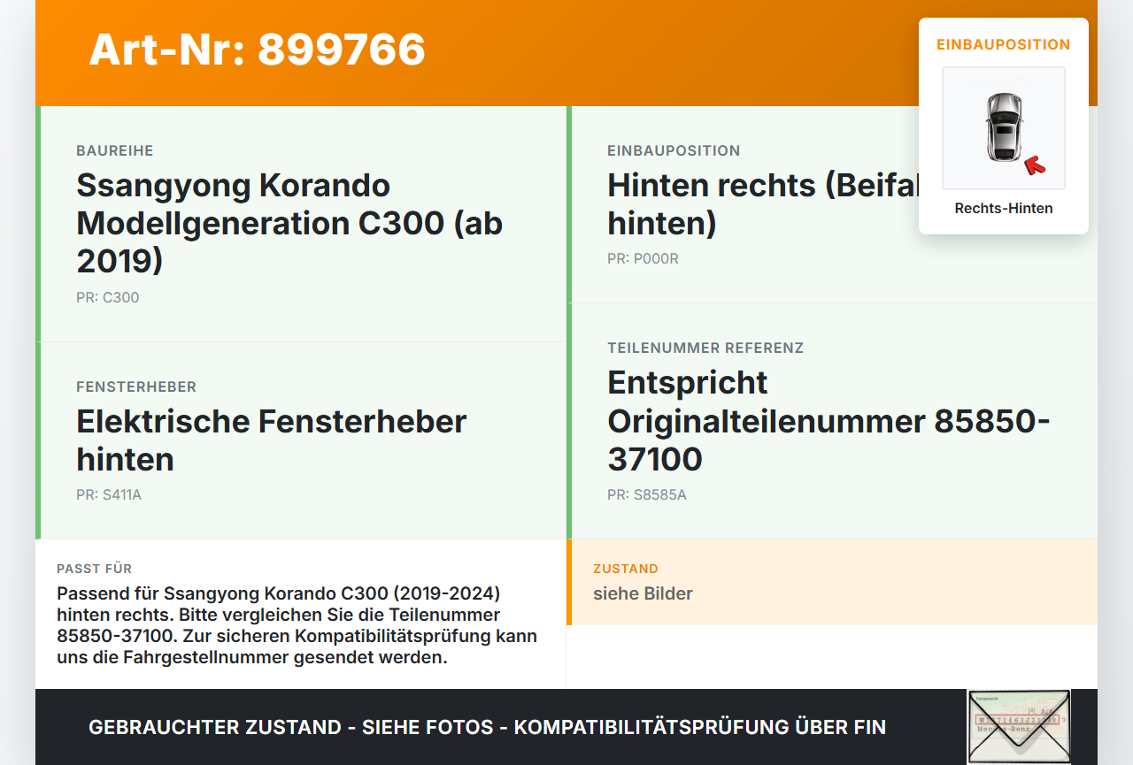 Ssangyong Korando C300 19-24 Fensterheberschalter Schalter Rechts Hinten Ssangyong Korando C300 19-24 01.01.2019... Vorschau 3