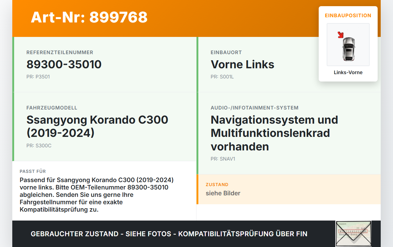 Ssangyong Korando C300 19-24 Lautsprecher Links Vorne Ssangyong Korando C300 19-24 01.01.2019 89300-35010 gebraucht Vorschau 3