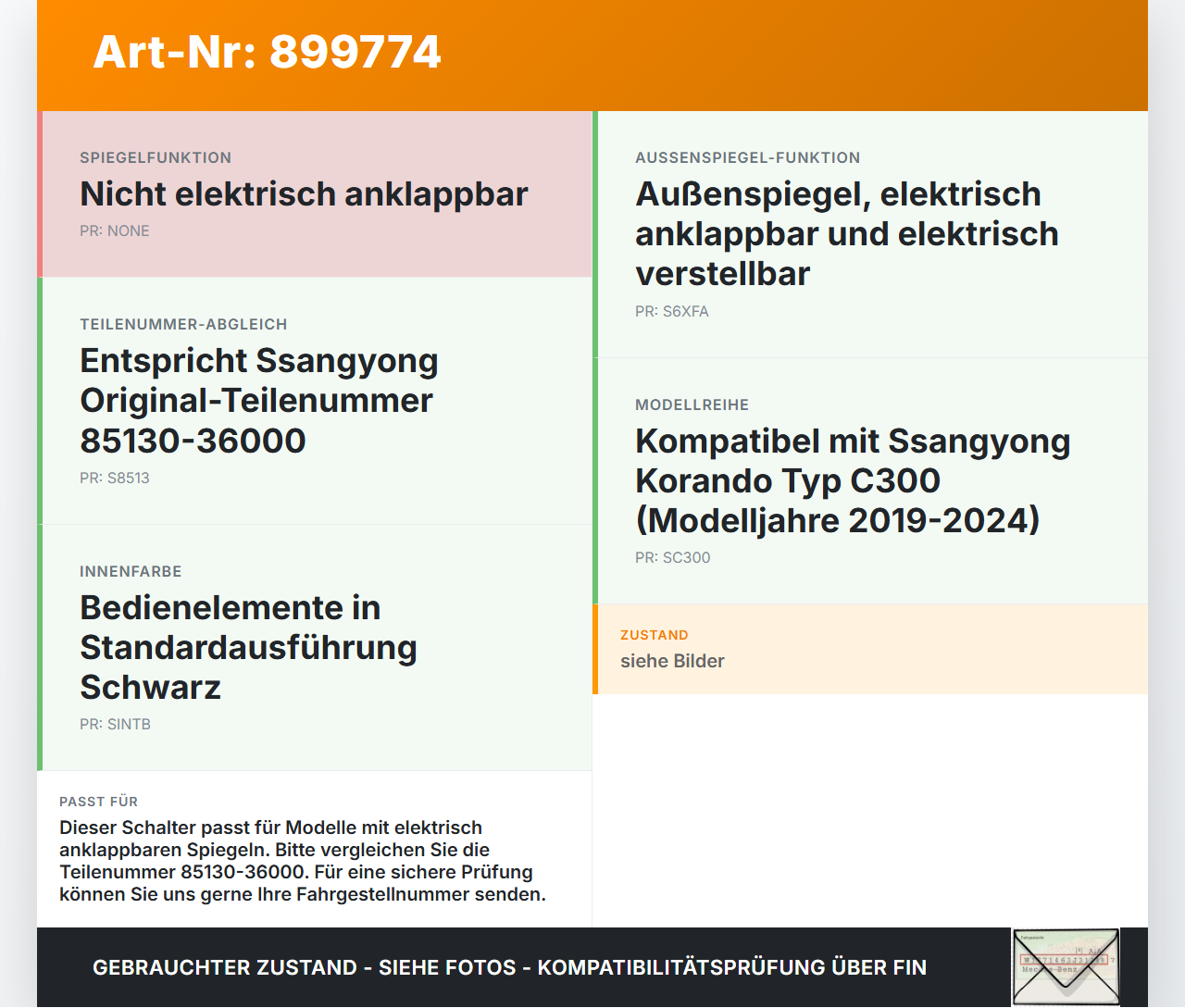 Ssangyong Korando C300 19-24 Spiegelverstellung Aussenspiegel Schalter Ssangyong Korando C300 19-24 01.01.2019... Vorschau 3