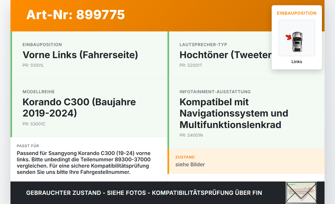 Ssangyong Korando C300 19-24 Lautsprecher Hochtöner Links Ssangyong Korando C300 19-24 01.01.2019 89300-37000 gebraucht Vorschau 3