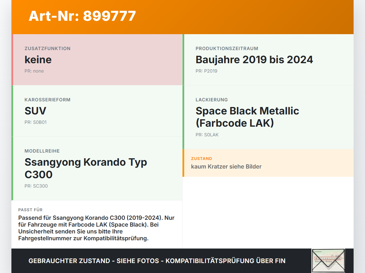 Ssangyong Korando C300 19-24 Tankdeckel Tankklappe LAK Ssangyong Korando C300 19-24 01.01.2019 gebraucht Vorschau 3