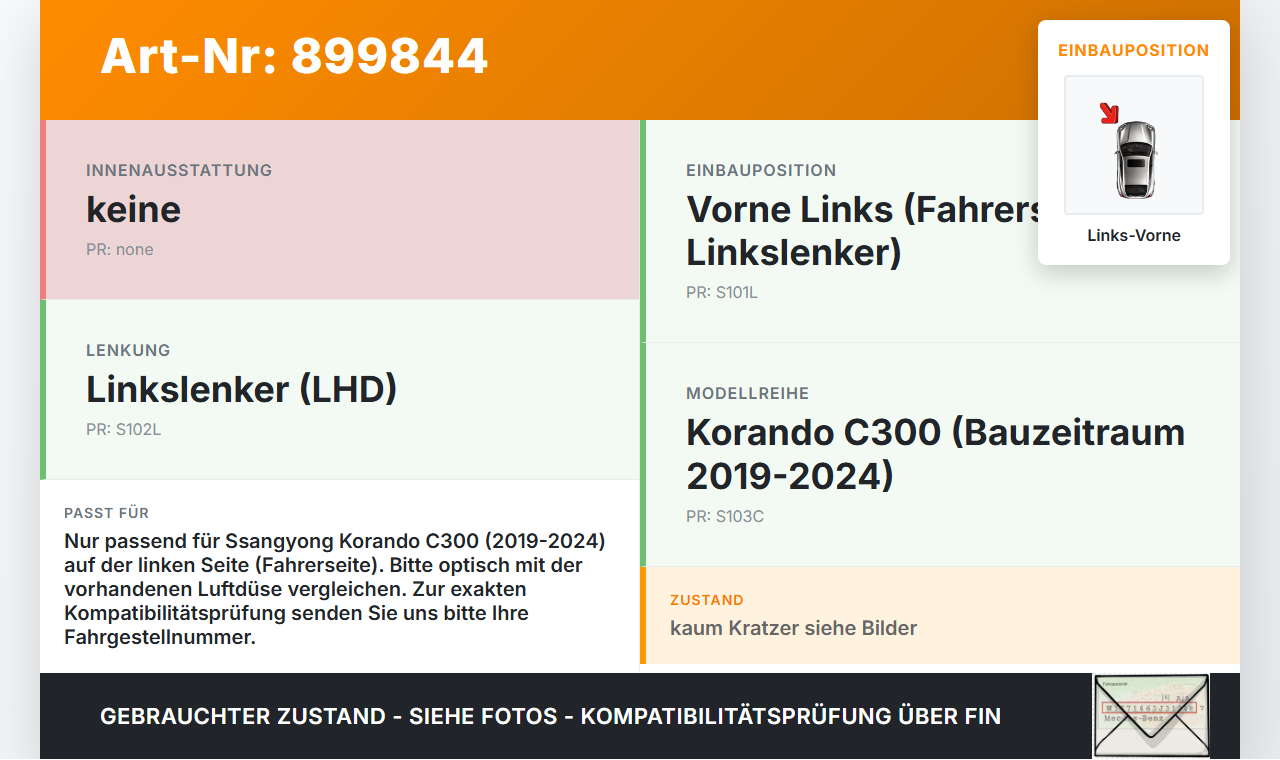 Ssangyong Korando C300 19-24 Luftdusche Links Vorne Ssangyong Korando C300 19-24 01.01.2019 gebraucht Vorschau 3