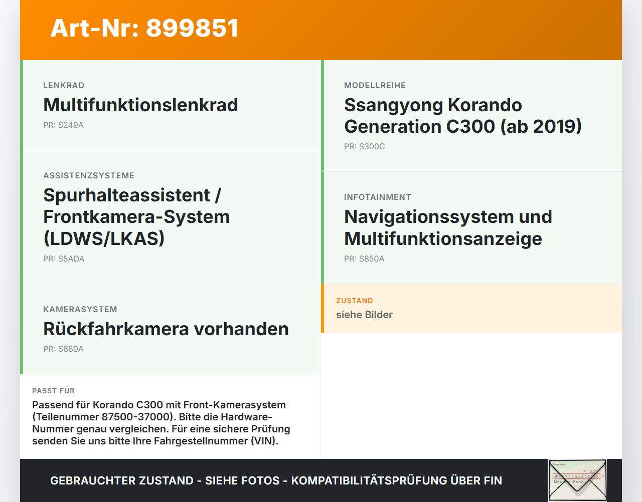 Ssangyong Korando C300 19-24 Steuergerät ECU Modul Ssangyong Korando C300 19-24 01.01.2019 87500-37000 gebraucht Vorschau 3