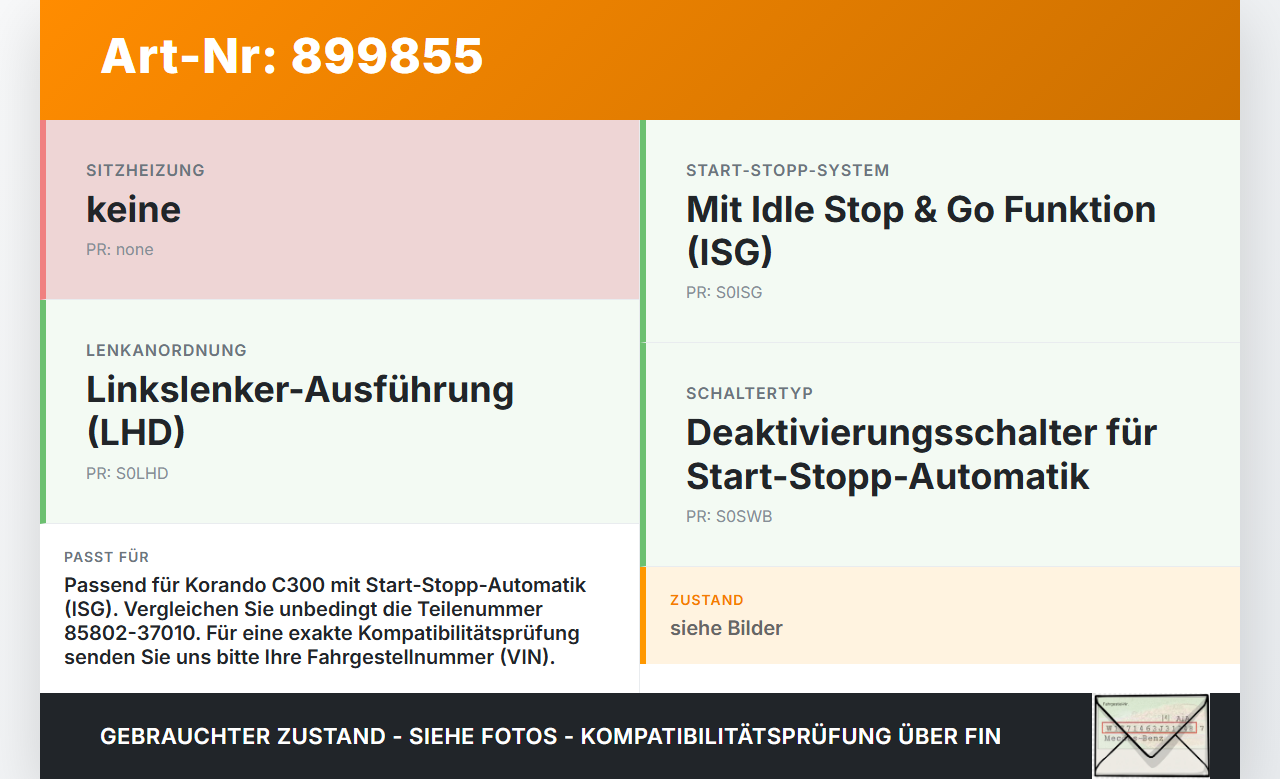 Ssangyong Korando C300 19-24 Schalter Autom. Off Ssangyong Korando C300 19-24 01.01.2019 85802-37010 6812X2-1000... Vorschau 3
