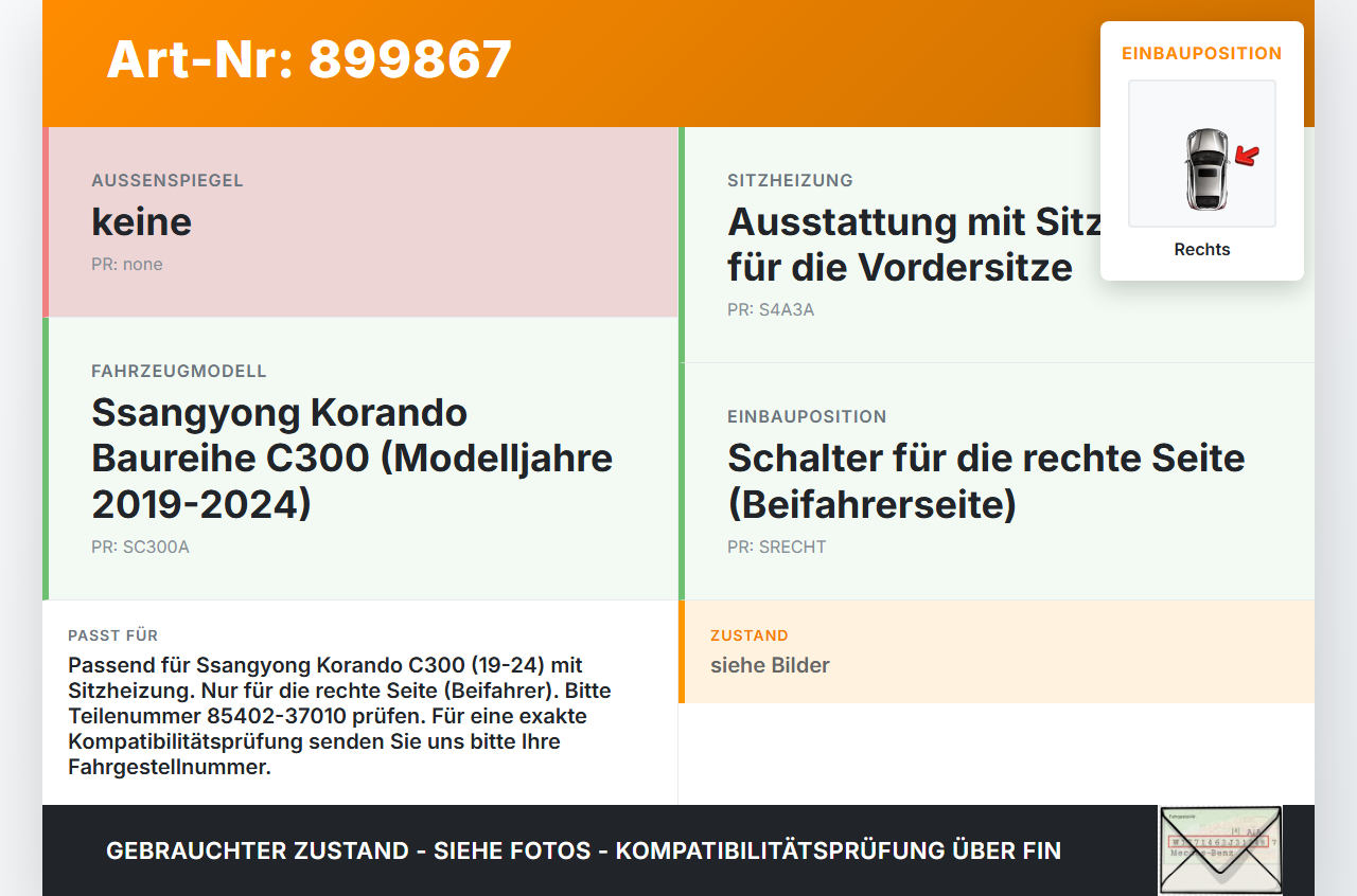 Ssangyong Korando C300 19-24 Schalter Regler für Sitzheizung Rechts Ssangyong Korando C300 19-24 01.01.2019... Vorschau 3